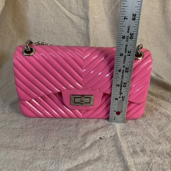 Forever 21 Purse Pink Barbie Core Crossbody Bag Small Mini Plastic with Chain - Picture 6 of 9